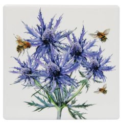 Introducing the Bee-tanical Coaster, illustrated with a beautiful blue Thistle design.