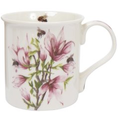 Indulge in the beauty of nature with our exquisite Bee-tanical china mug featuring a delicate Magnolia design.