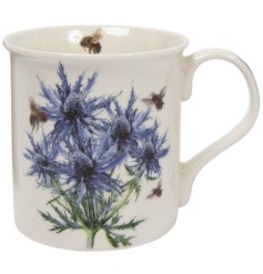 A beautiful Bee-tanical china Mug Thistle, a charming addition to your kitchenware collection
