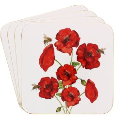 Add a touch of British charm to your home with the Bee-tanical Poppy Coasters Set 4.