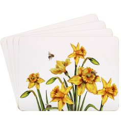 Elevate your dining experience with the Bee-tanical Daffodil Placemats Set 4.