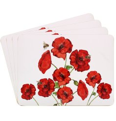 Our Bee-tanical Poppy Placemats Set 4, the perfect addition to any dining table.