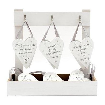 Family Hanging Heart Signs w Display Stand 11cm