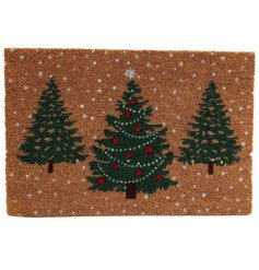 Spread holiday cheer at your door with our charming Christmas tree doormat