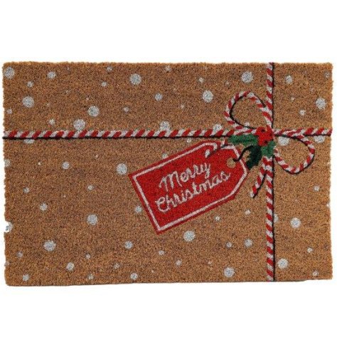 Welcome your visitors with flair using this cheery doormat featuring a gift tag design.