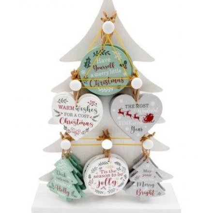 9cm Wooden Festive Hangers w/ Display Stand