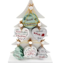 9cm Wooden Festive Hangers w/ Display Stand