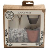 A fantastic novelty egg cup and spoon gift set in the style of a spade and plant pot. 