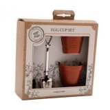 A fantastic novelty egg cup and spoon gift set in the style of a spade and plant pot. 