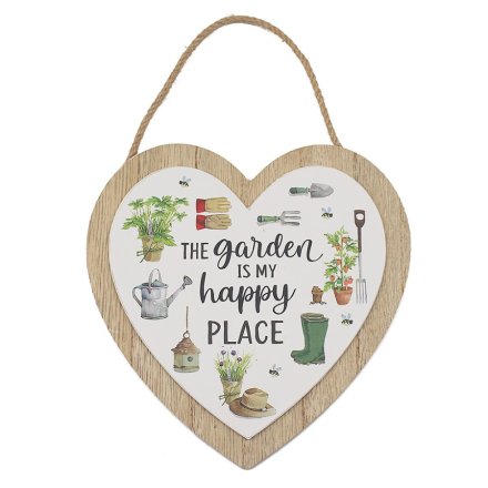Green Fingers Happy Place Heart Plaque