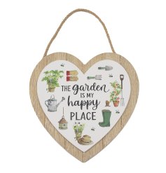 From the Green Fingers range, a hanging heart plaque illustrated with gardening accessories and plants.
