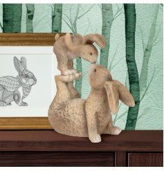 Charming Hatty & Harry Kissing Hares wood effect ornament