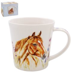 A fine china mug featuring an illustration of a horse.