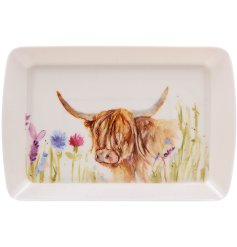 A sweet highland cow tray perfect for putting a small selection of biscuits on. 