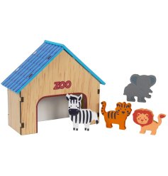 A colourful 5 piece children's zoo and animal set made from wood.