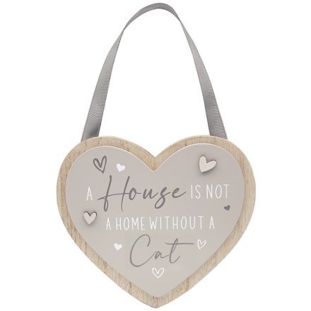 Not A Home Without A Cat Heart Plaque, 18cm
