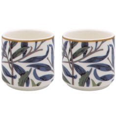A ceramic floral design set of 2 egg cups.