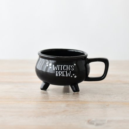 Shiny Black Witches Brew Mug, 14cm