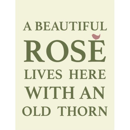 A Beautiful Rose Lives Here Sign, 20cm