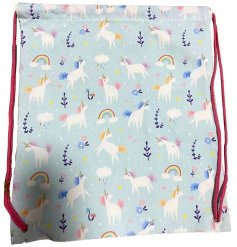 An enchanting unicorn themed drawstring bag.