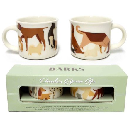 Barks Dog Set Of 2 Porcelain Espresso Cups, 5.5cm