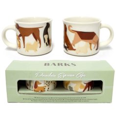 2 espresso cups displaying pretty dogs.