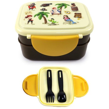 Jolly Rogers Pirates Bento Lunch Box With Cutlery.