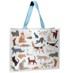 An adorable white and blue cats printing shopping bag.