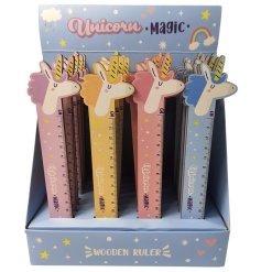 A wooden pastel coloured magic unicorn ruler.