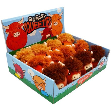Queasy Squeezies Highland Cow Plush Squeezy Toy, 3A, 10cm
