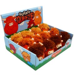 An assortment of 3 soft and squishy highland cow toys.