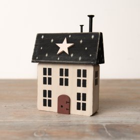 An alluring and magical Halloween wooden house. Adorned with a night-sky black roof and enhanced by 3D wooden decals.