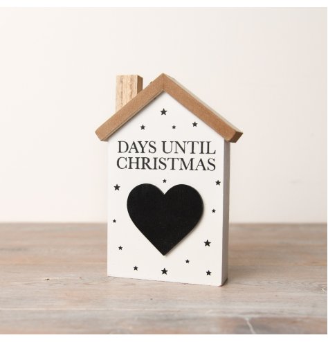 A charming Christmas house countdown, crafted from wood, it brings sweetness with its natural wooden roof.