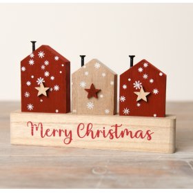 Spread holiday cheer with our delightful Merry Christmas House On Stand Deco.