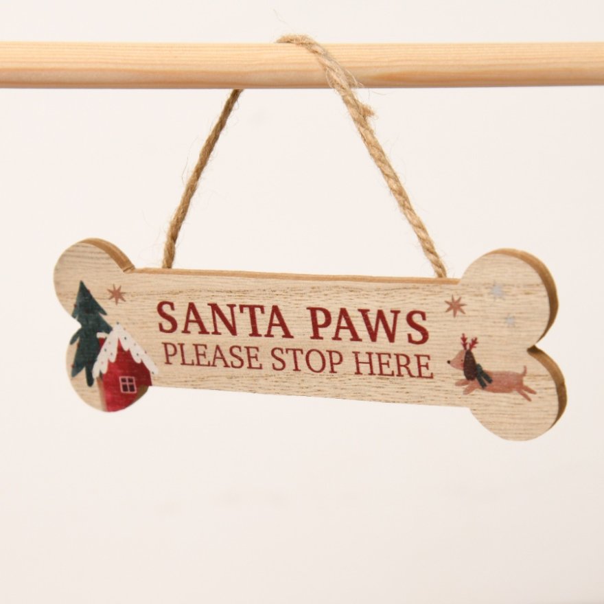 Wooden 'Santa Paws' Bone Hanger