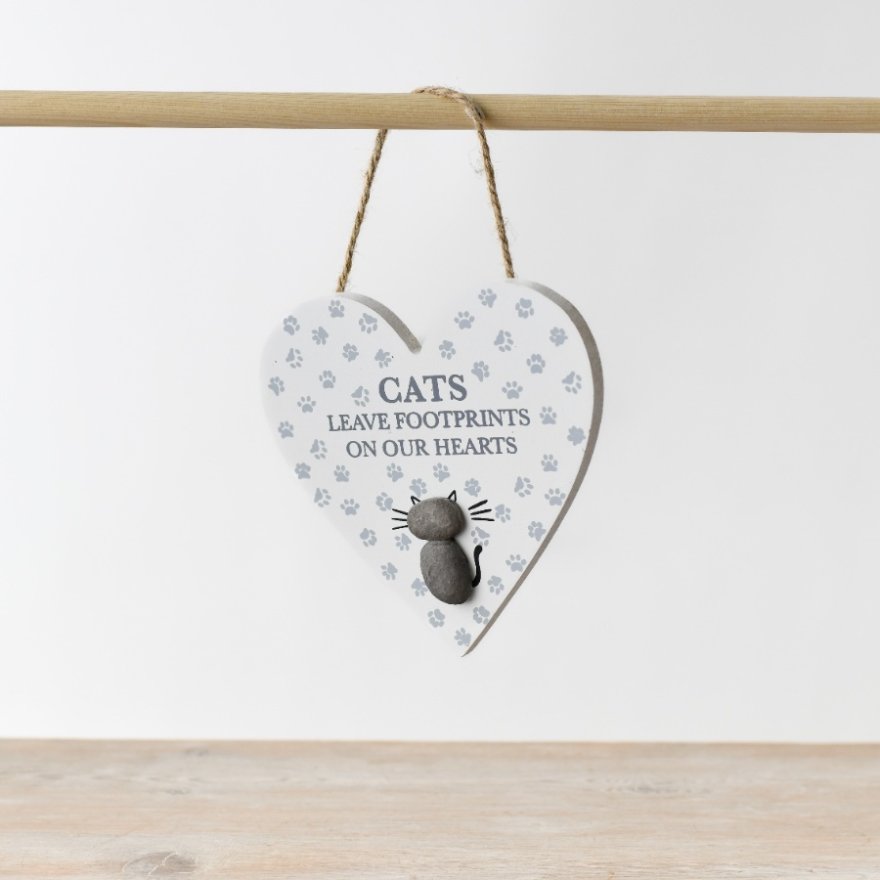 Heart Shaped Pebble Hanger 'Cats Leave Footprints'