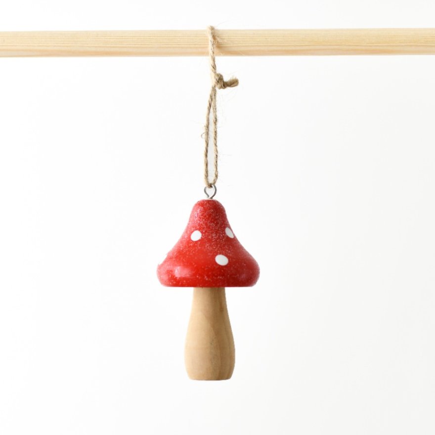 Red Hanging Wooden Mushroom 9cm