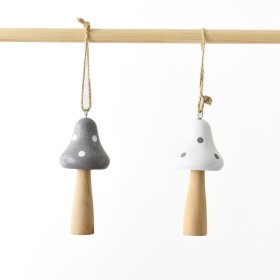 An enchanting assortment featuring two wooden mushroom hangers