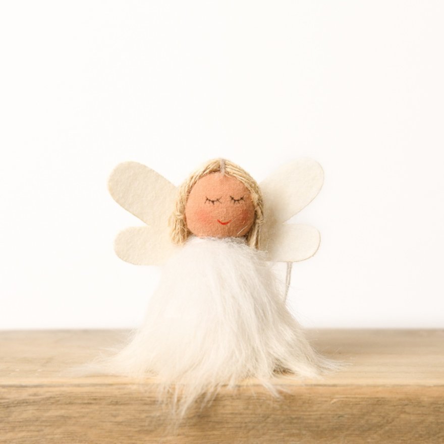 White 8cm Fabric Sitting Angel