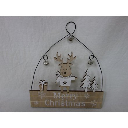 Reindeer Merry Christmas Sign, 18cm