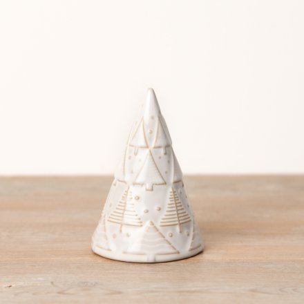 A stunning ceramic Christmas tree with additional festive trees embossed