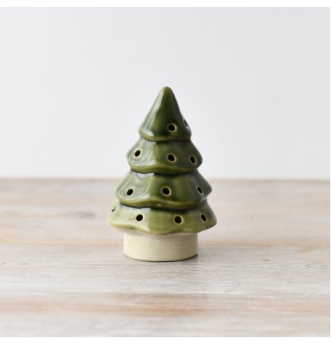 A sweet LED tree in a stunning dark green glaze