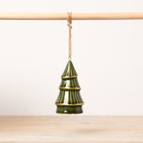 An on-trend ceramic tree hanger, adorned in a fashionable green with gold accents
