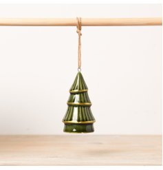A ceramic tree featuring a stylish green hue with gold trim