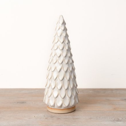 An elegant ceramic tree with scalloped edges and a natural reactive glaze finish.