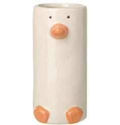 A charming ceramic duck pot, ideal for bringing a touch of spring charm to the home.
