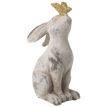 Stone Rabbit With Gold Butterfly