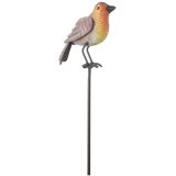 An adorable metal bird stake perfect for adding charm to any garden space.