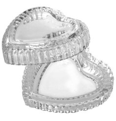 A charming and dainty glass trinket pot in the shape of a heart.