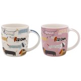 A colourful and comical mug featuring patterned dogs in 2 assorted designs. 